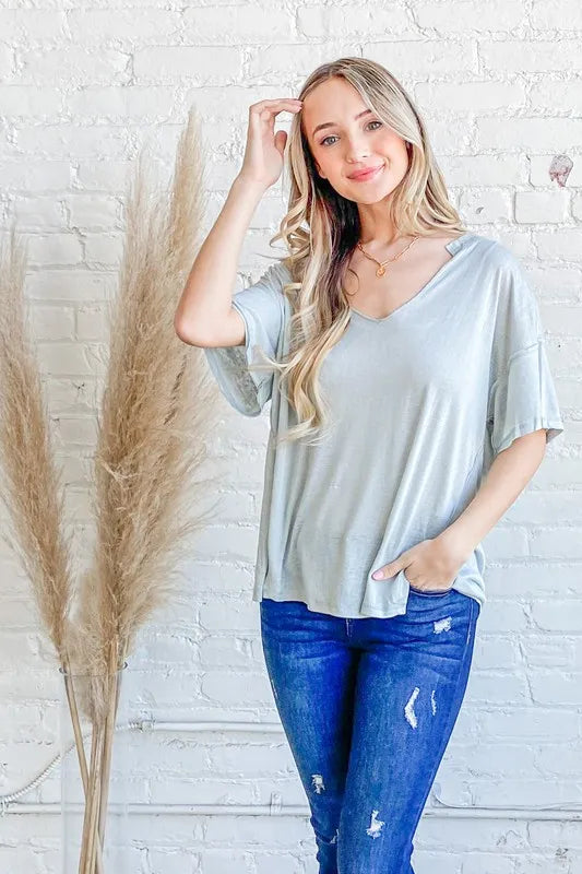 Creamy Soft Slub V-neck Basic T Shirts