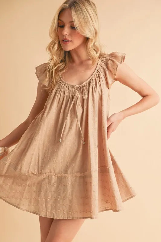 Ruffled Cap Sleeve Cotton Tunic Mini Dress