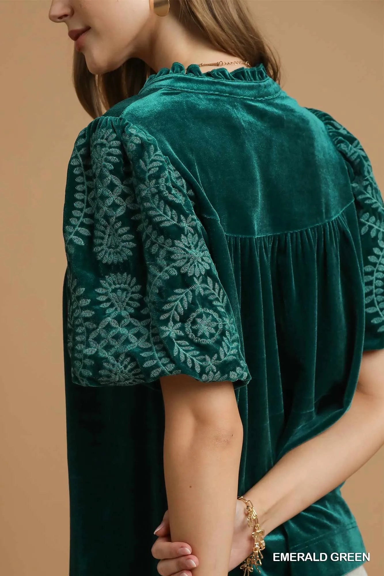 Embellished Velvet Sleeve Top