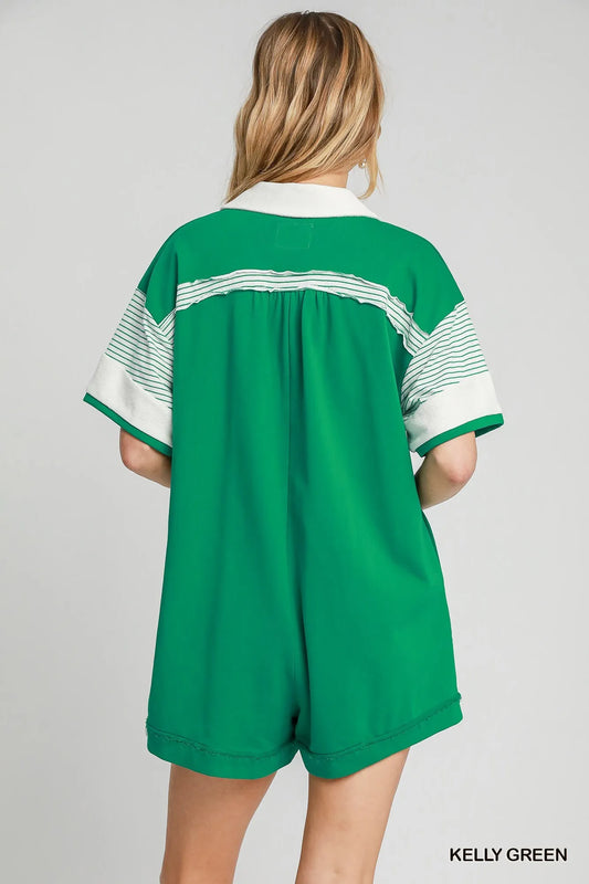 Colorblock French Terry Collared Romper