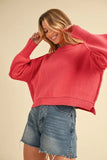 Ribbed Hem Exposed Seam Round Neck Sweater