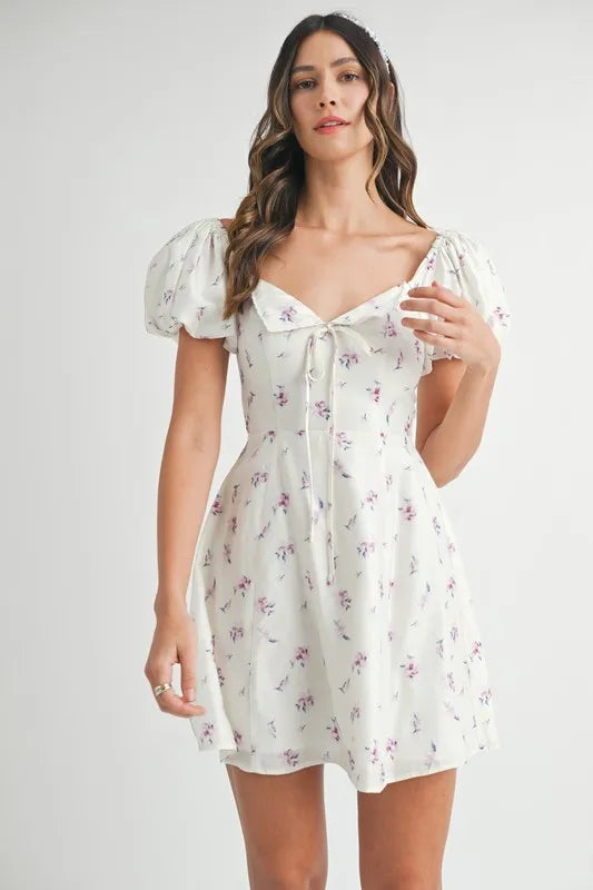 Floral Print Puff Sleeve Mini Dress