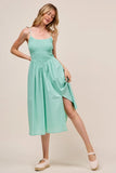 Smocked Bodice Sleeveless Midi Dress with Side Slit