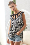 Leopard Printed Soft Rib Knit Front Sut Out Top