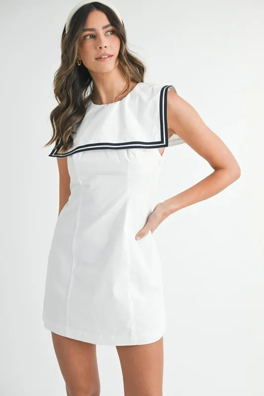 Contrast Piping Square Sailor Collar Mini Dress