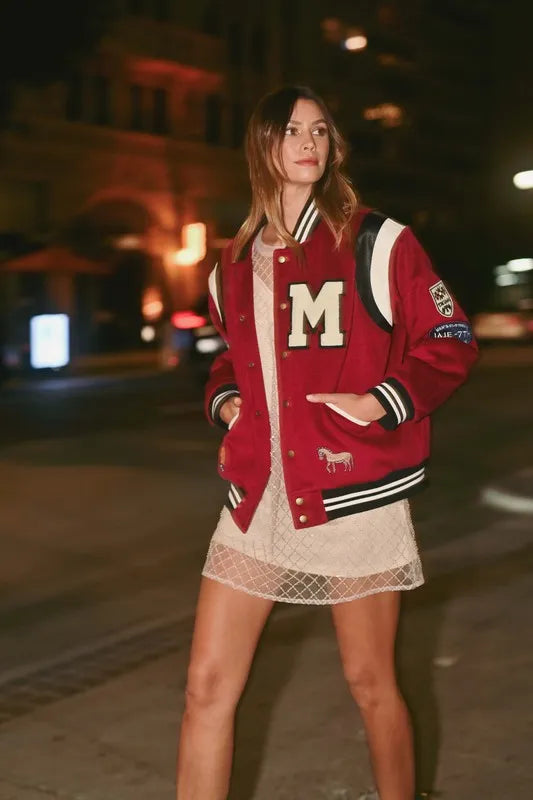 M Bomber Varsity Jacket with Patch Detail