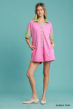 Button-Up Contrast Trim Romper