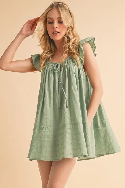Ruffled Cap Sleeve Cotton Tunic Mini Dress