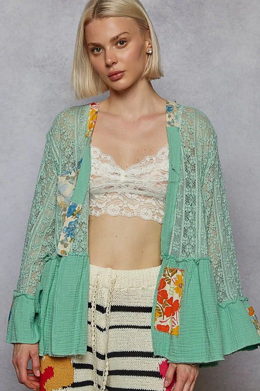 Bohemian Lace Open Front Kimono Cardigan