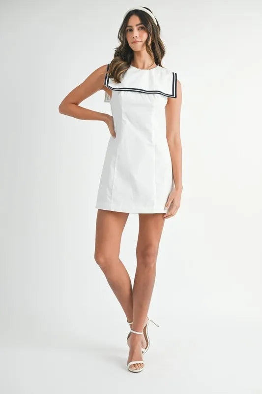 Contrast Piping Square Sailor Collar Mini Dress