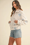 Floral Embroidered Fleece Teddy Jacket
