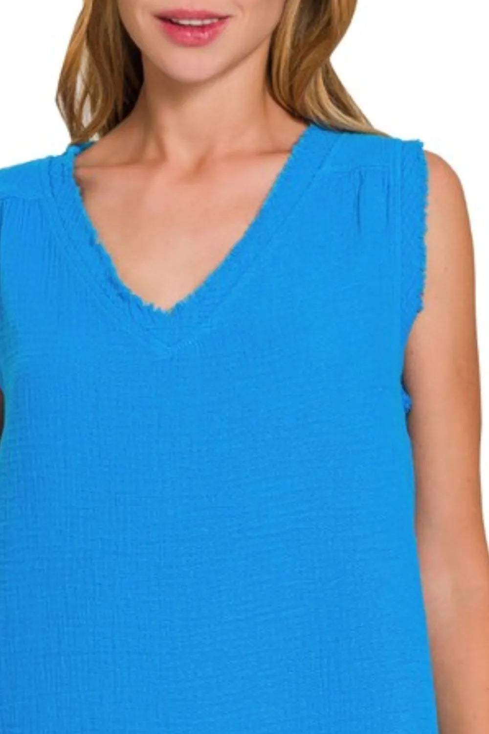 Double Gauze Raw Edge V-Neck Tank