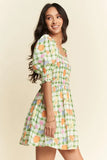 Fruits Printed Smocking Mini Dress