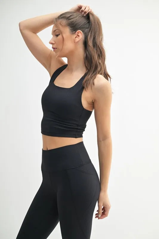 Neck Soft Ribbed Racerback Active Bra