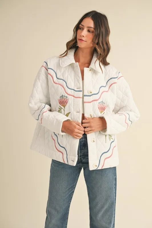 Floral Multi Color Embroidered Quilted Jacket