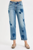 Full Size Heart Print Relaxed Fit Boyfriend Jeans