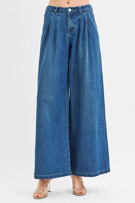 Vintage-Inspired Knit Palazzo Denim Trousers