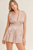 Draped Romper with Pleated Shoulder Pad Detail