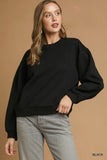 Pleated Detail Round Neck Pullover Sweatshirt