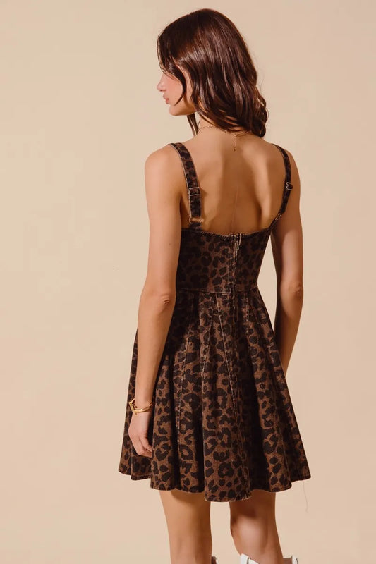 Leopard Print Sweetheart Flare Camisole Dress