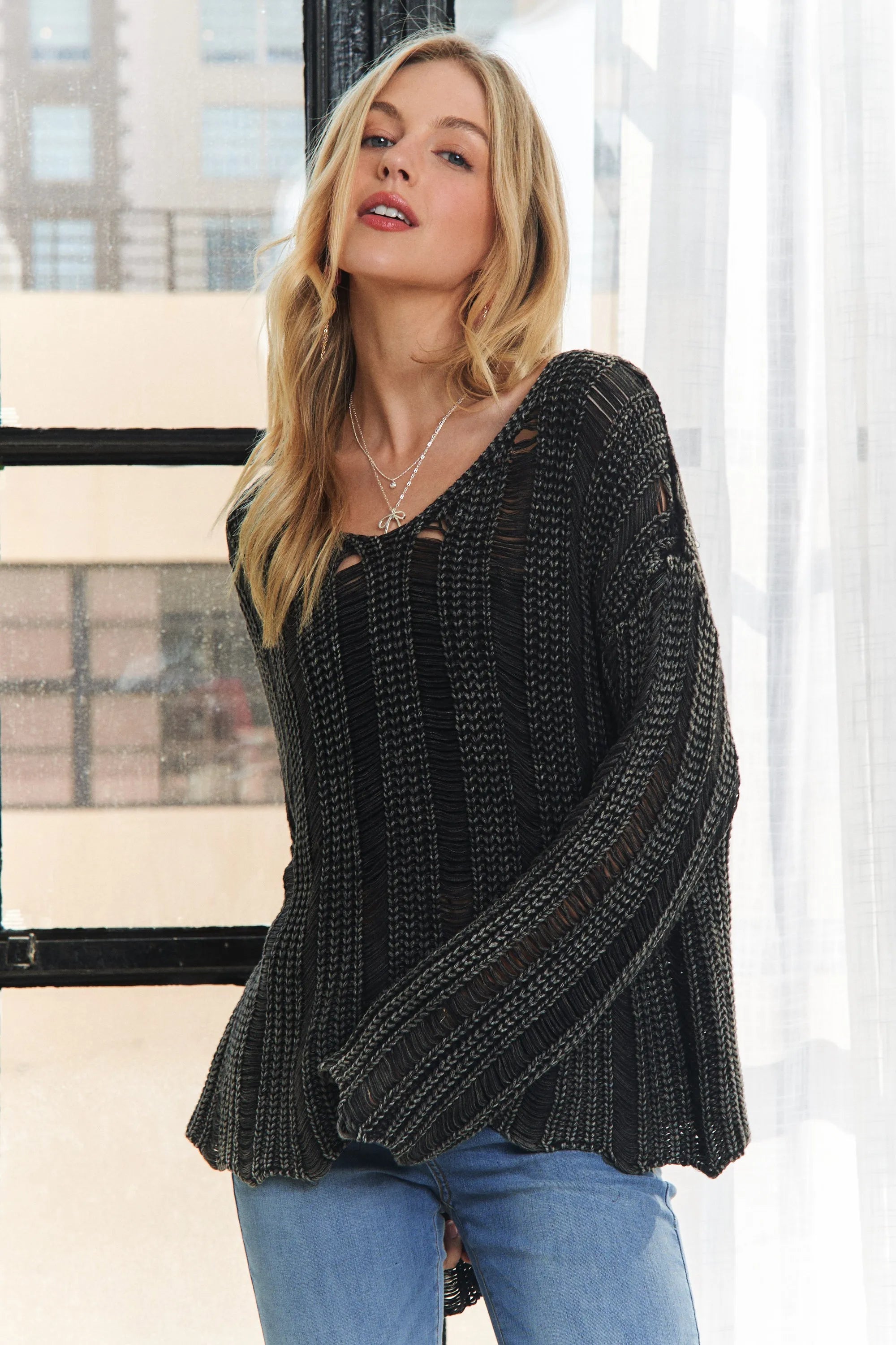Distressed Mineral Washed Sweater