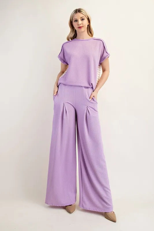 Full Size Textured Wide-Leg Pants with Pockets Plus Size