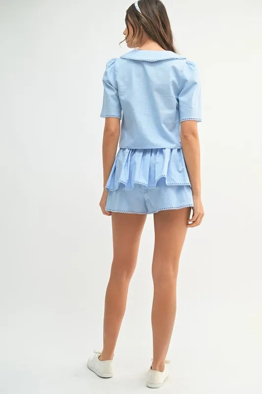 Collared Button Down Crop Top and Skort Set
