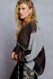 Asymmetrical Hem V-Neck Color Block Tee