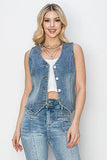 Full Size V-Neck Button Down Vest Plus Size