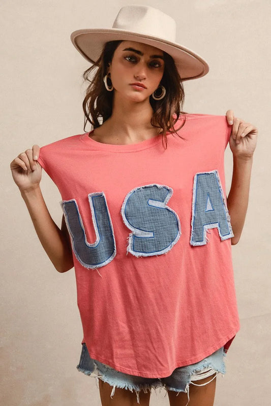 Vintage USA Graphic Tee with Raw Edge Detailing