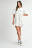 Ruffled Hem Peter Pan Collar Button Down Mini Dress
