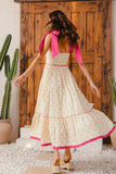 Bohemian Flowy Maxi Dress with Pink Contrast Trim