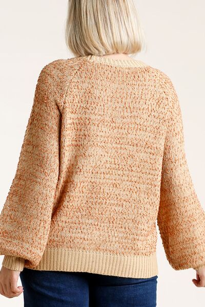 Full Size Ribbed Hem Round Neck Long Sleeve Popcorn Sweater Plus Size