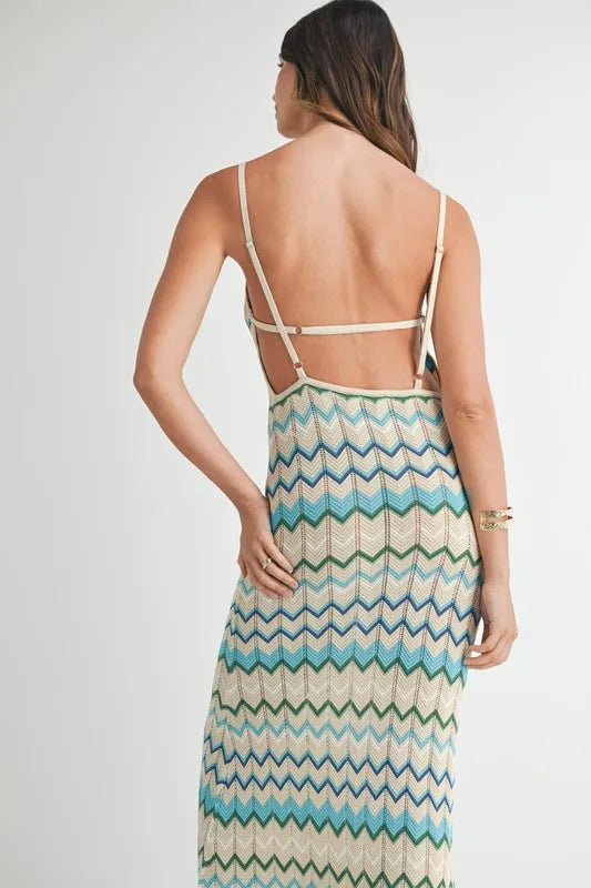 Lightweight Pointelle Chevron Knit Maxi Dress