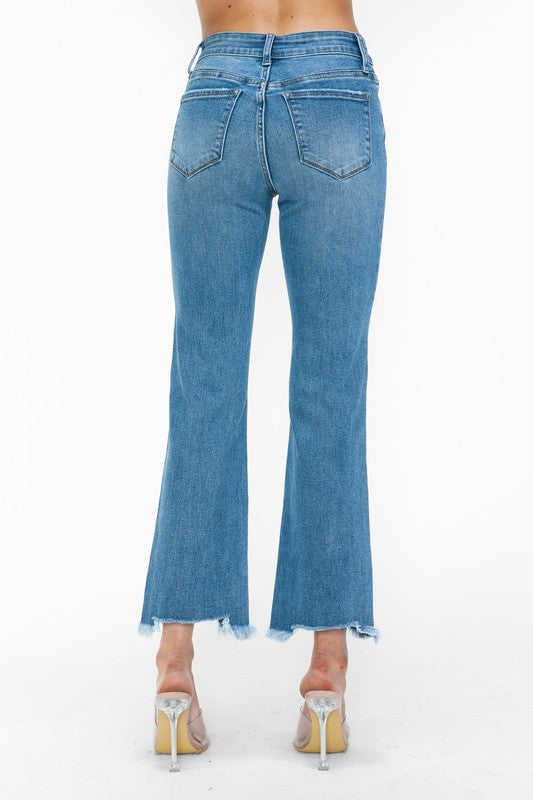 Raw Hem Distressed Mid Rise Crop Jeans