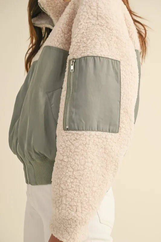 Shearling Contrast Bomber Jacket