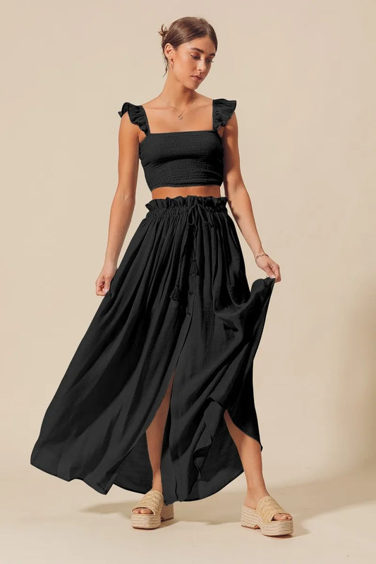 Ruffled Cami Top & Breezy Maxi Skirt Ensemble