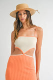 Ribbed Knit Color Block Cutout Midi Dress