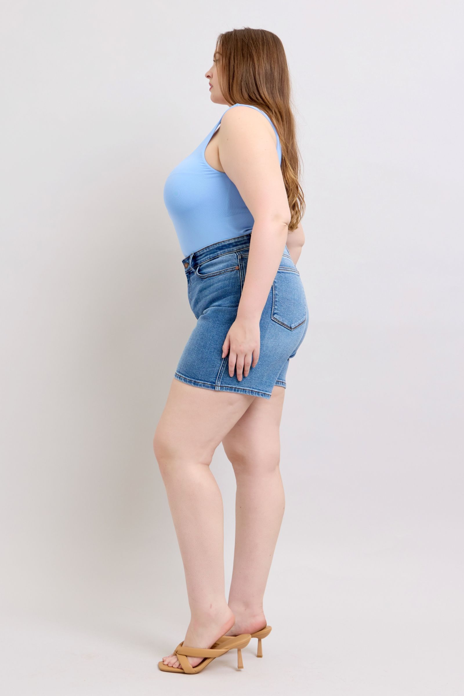 Full Size 2 Button Denim Shorts with Pockets Plus Size
