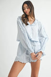 Long Sleeve Scallop Blouse and Shorts Set