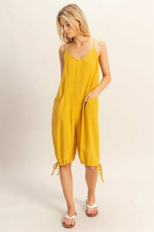 V-Neck Pocket Detail Side Tie Hem Romper