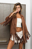Fringed Hem Suede Blazer with Bohemian Flair