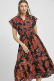 Tropical Flair V-Neck Midi Dress