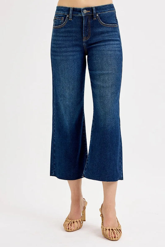Full-Length High-Waist Crop Wide-Leg Jeans