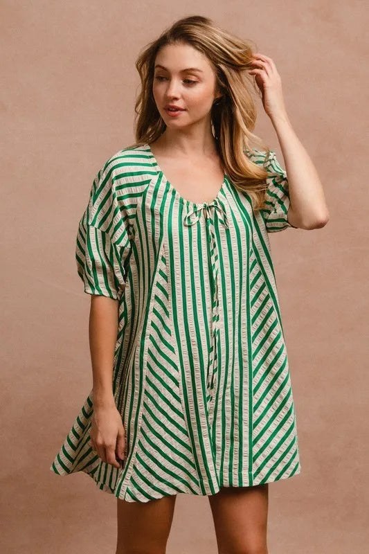 Puffy Sleeves Romper with Back Button Closure