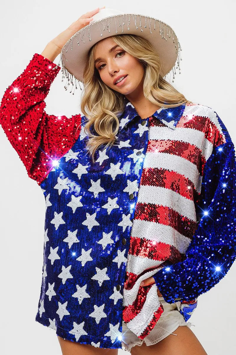 Velvet Sequin American Flag Shirt