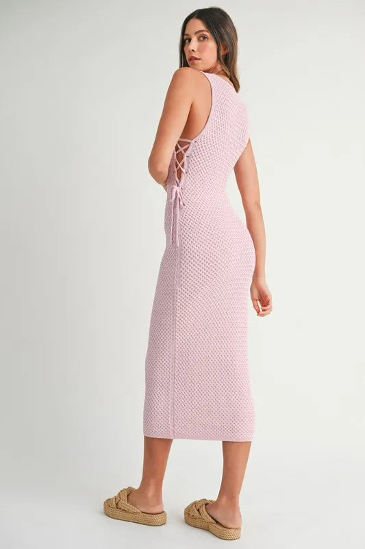 Crochet Side Lace Up Knit Midi Dress