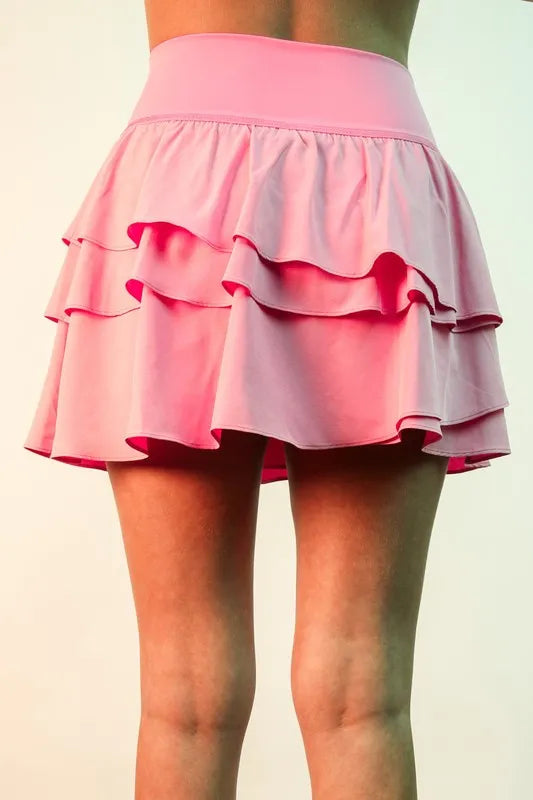 Riffled Tiered Layers Activewear Skirt with Shorts