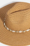 Seashell-Adorned Wide Brim Straw Hat