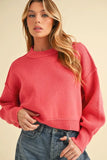 Ribbed Hem Exposed Seam Round Neck Sweater